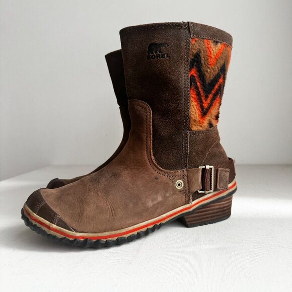 Sorel Slimshortie Navajo Print Leather Short Sheep Fur Lined Winter Boots 7 - Picture 6 of 11